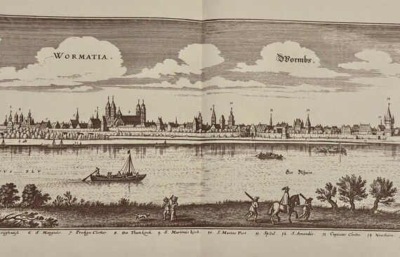 Antike Stadtansicht Worms Merian 86x30cm