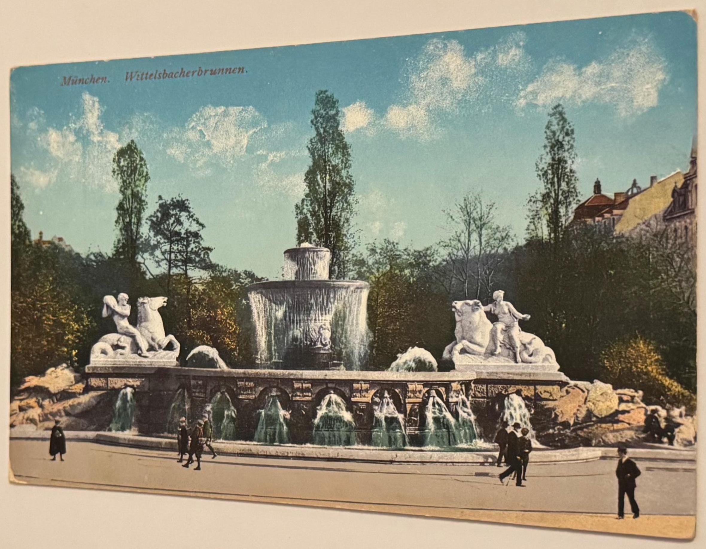 Antike Postkarte München Wittelsbacherbrunnen Postkarte vintage Lithografie Bildpostkarte Litho Briefkarte Korrespondenzkarte