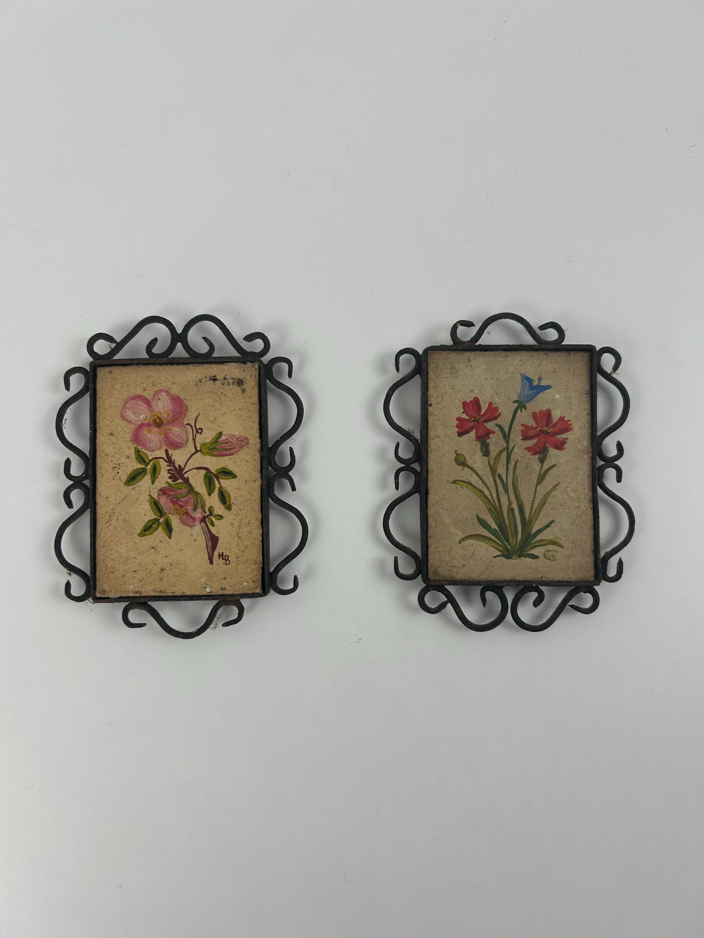 Untersetzer Blumen vintage 2 Stück 10x8cm 3,93x3,14 in Dekoration floral Einrichtung retro Landhaus Blume Wanddekoration Bauernhaus thrift