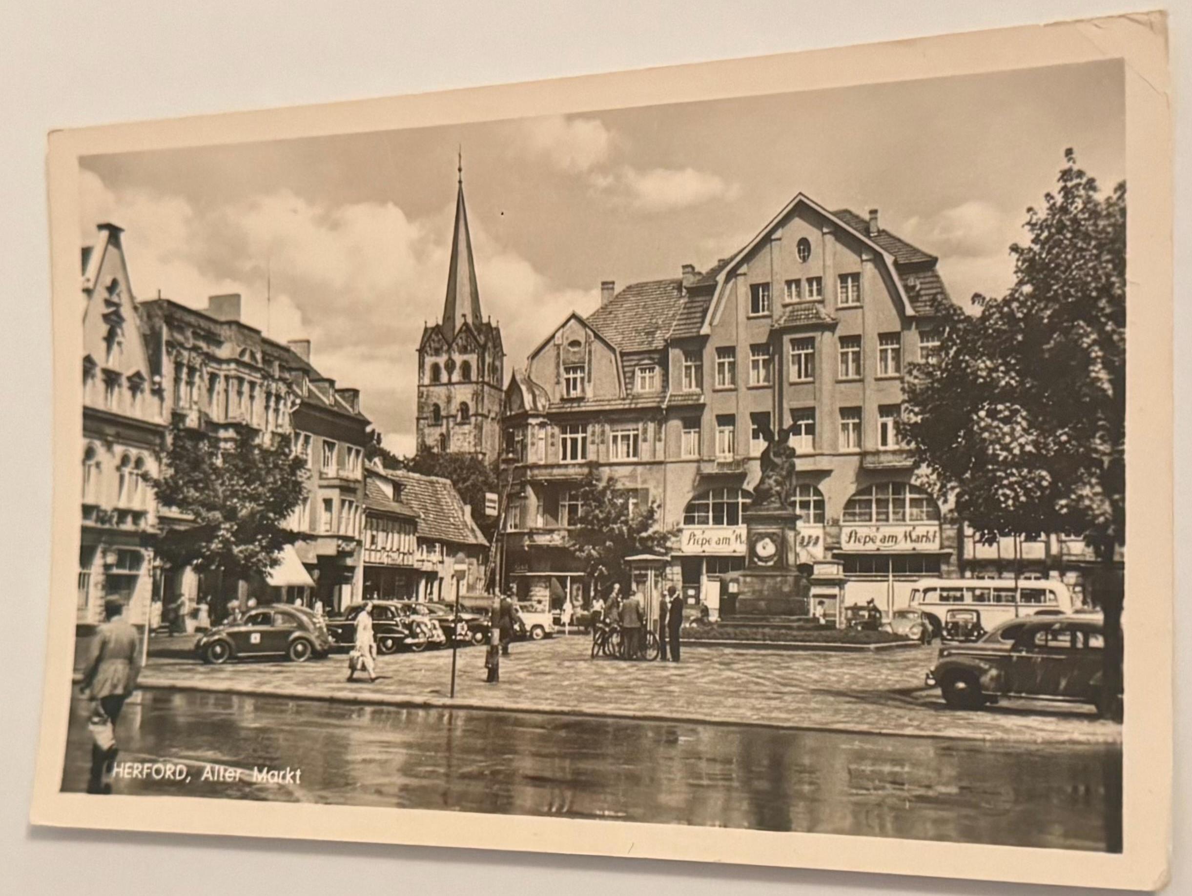 Vintage Postkarte Herford Alter Markt Künstlerkarte Ansichtskarte Sammler KartenSammlung retro Postkartensammlung thrift Postkarten alt