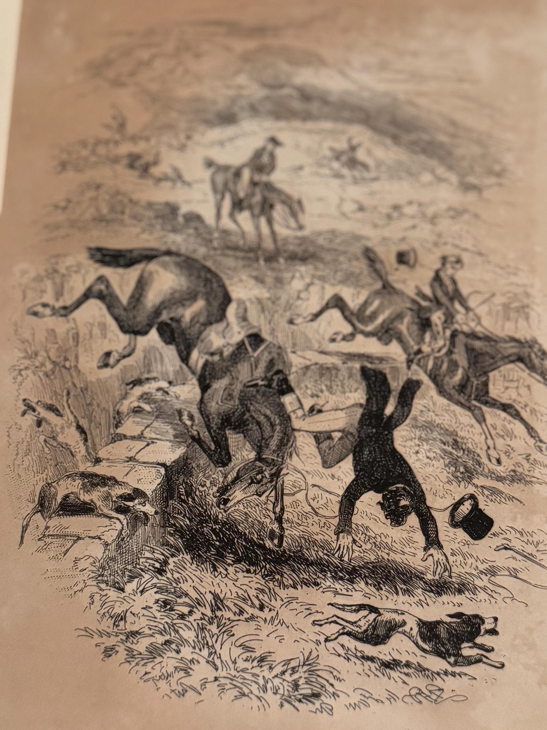 Illustration "The Sunk Fence " von Hablot Knight Browne (Phiz) zu Charles Levers Roman Charles O’Malley, The Irish Dragoon (1841)