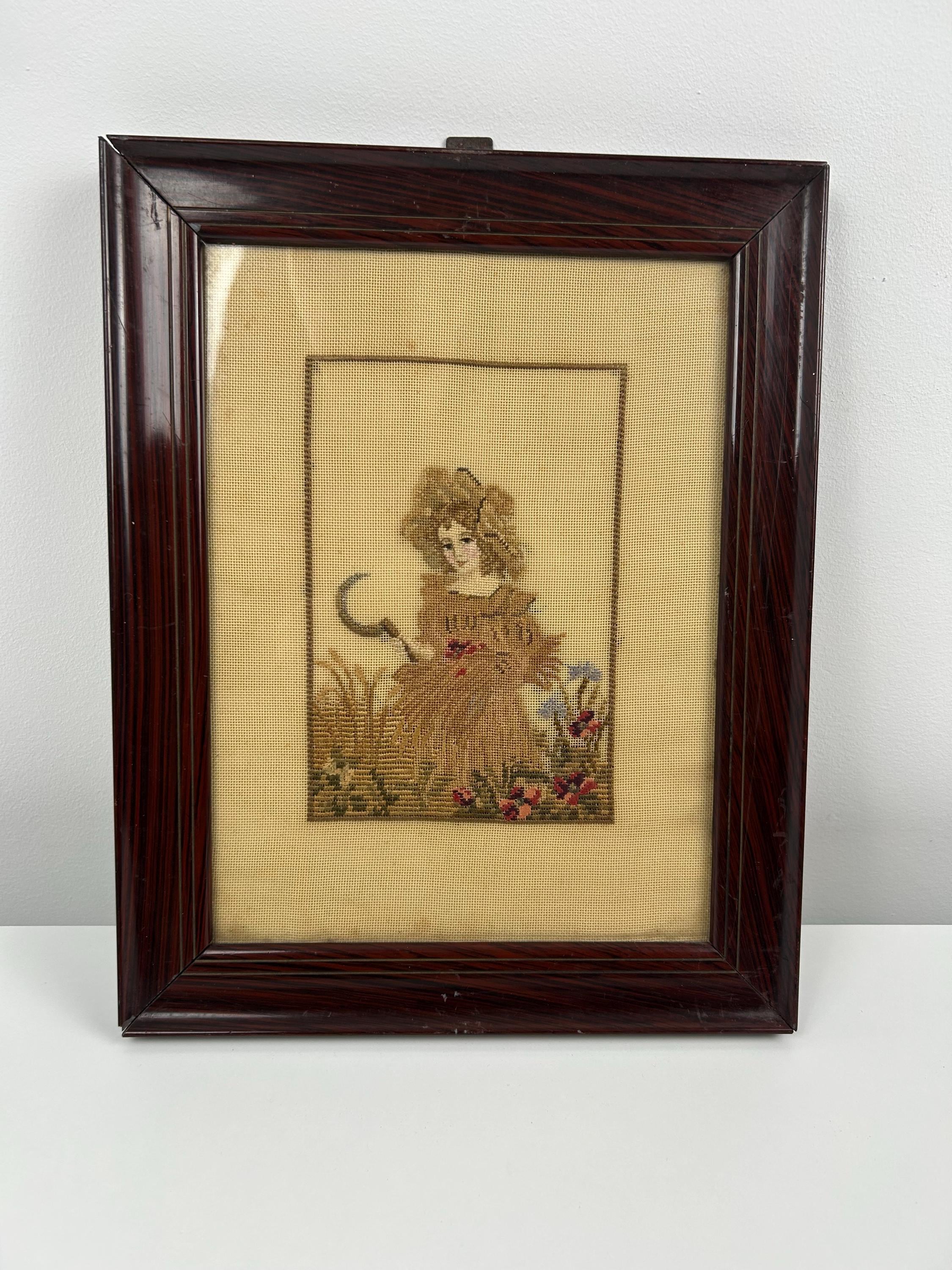 Bezaubernde vintage Stickarbeit um 1900 Dekoration antik Wohnzimmer