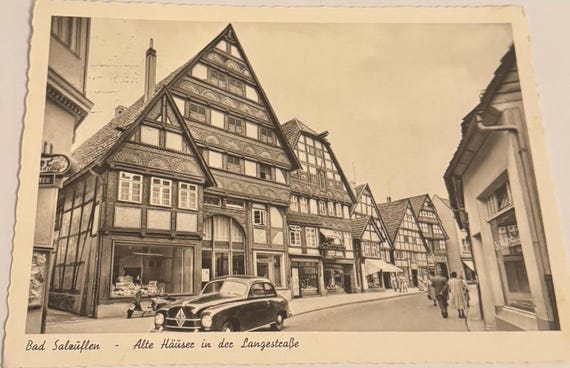 Antike Postkarte Bad Salzuflen Langestraße Fachwerk
