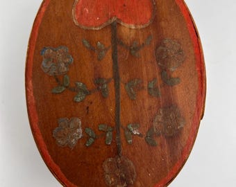 Antique Hand-Painted Wooden Box | German Handmade Brown Traditional Decor, Collectible