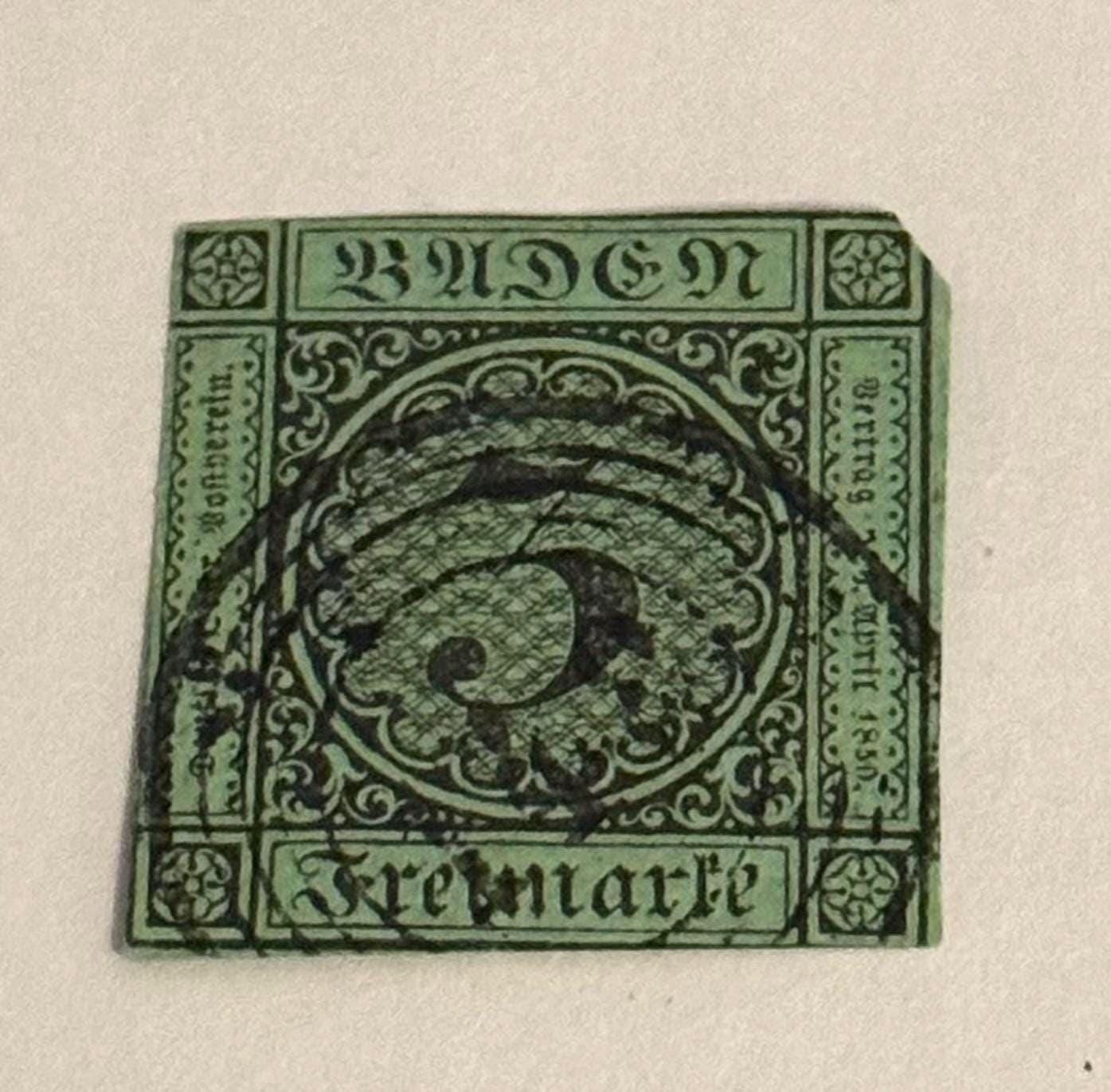 Briefmarke Baden 3 Kreuzer 1860 gestempelt Briefmarkensammlung antik Altdeutschland Philatelie  alt Briefmarkensammler  Sammler