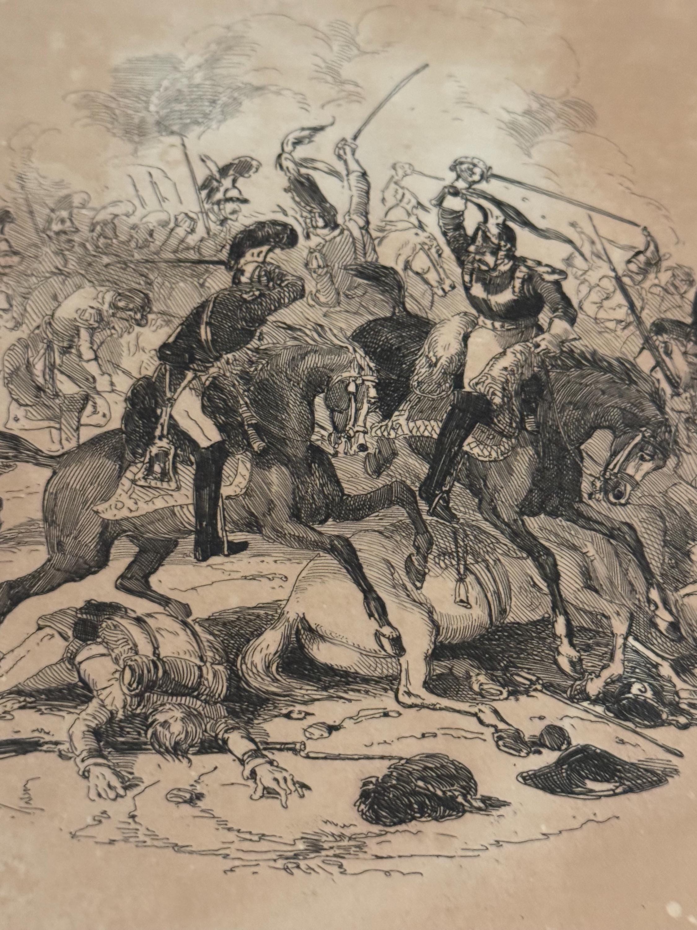 Illustration "The Skirmish" von Hablot Knight Browne (Phiz) zu Charles Levers Roman Charles O’Malley, The Irish Dragoon (1841)