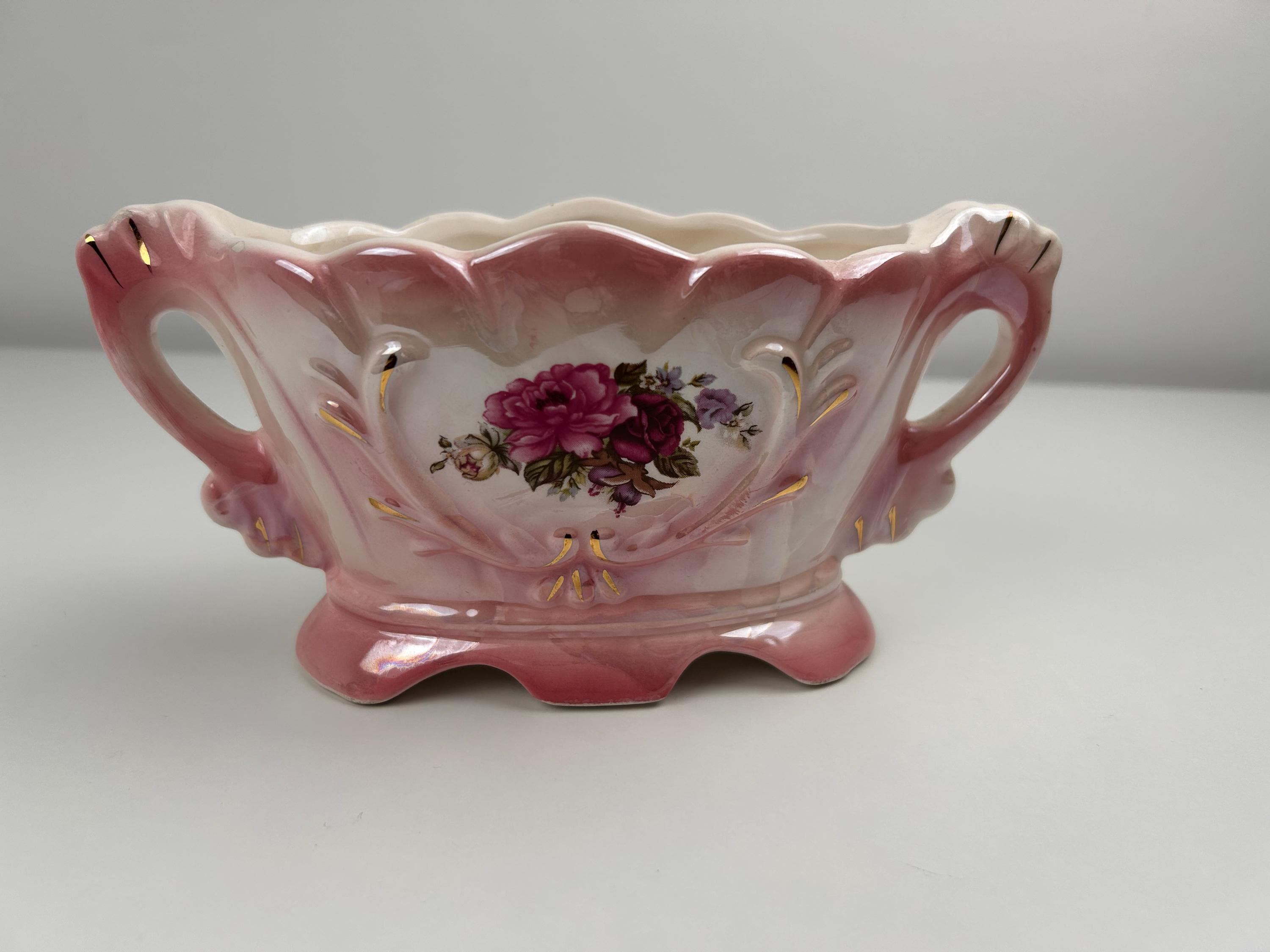 Lusterware vintage Schale rosa Einrichtung Jardiniere midcentury Dekoration Art Déco Hauseinrichtung Blumenvase