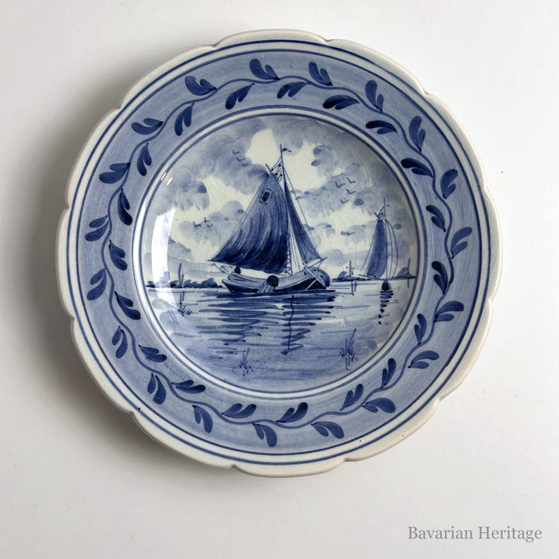 Delft Wall Plate Sailing Ship Hand Painted Blue White 17 cm | Holland Ceramic Plate Maritime Vintage Wall Decor image 1