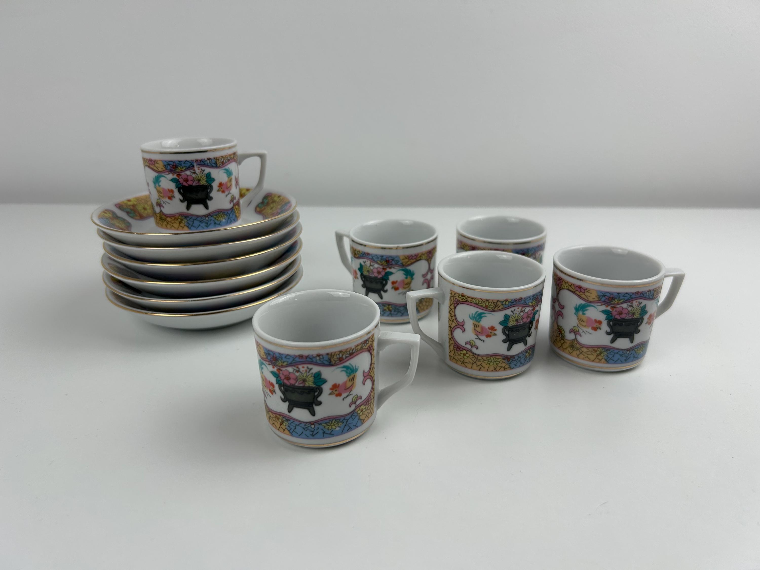 Tassen Set 6 Stück vintage chinesische Keramik Sammler Einrichtung asiatisch Dekoration
