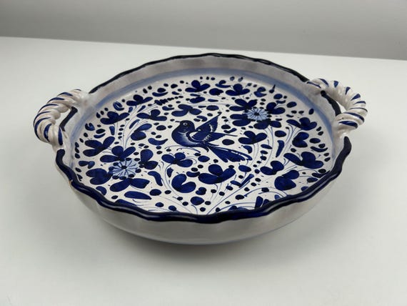 Blau Weiß Vogel Keramik Anrichteteller Vintage 24cm