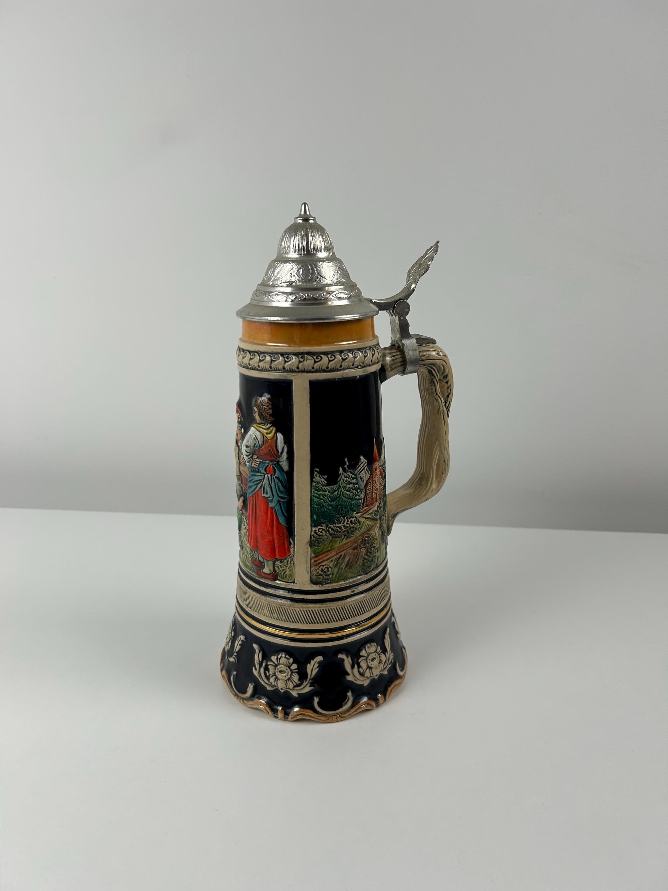Bierkrug Steingut Bierseidel vintage Bierbembel thrift Bierkrügel retro Bierglas mit Spieluhr "Auf Wiedersehen" vintage Biersammlung Maßkrug