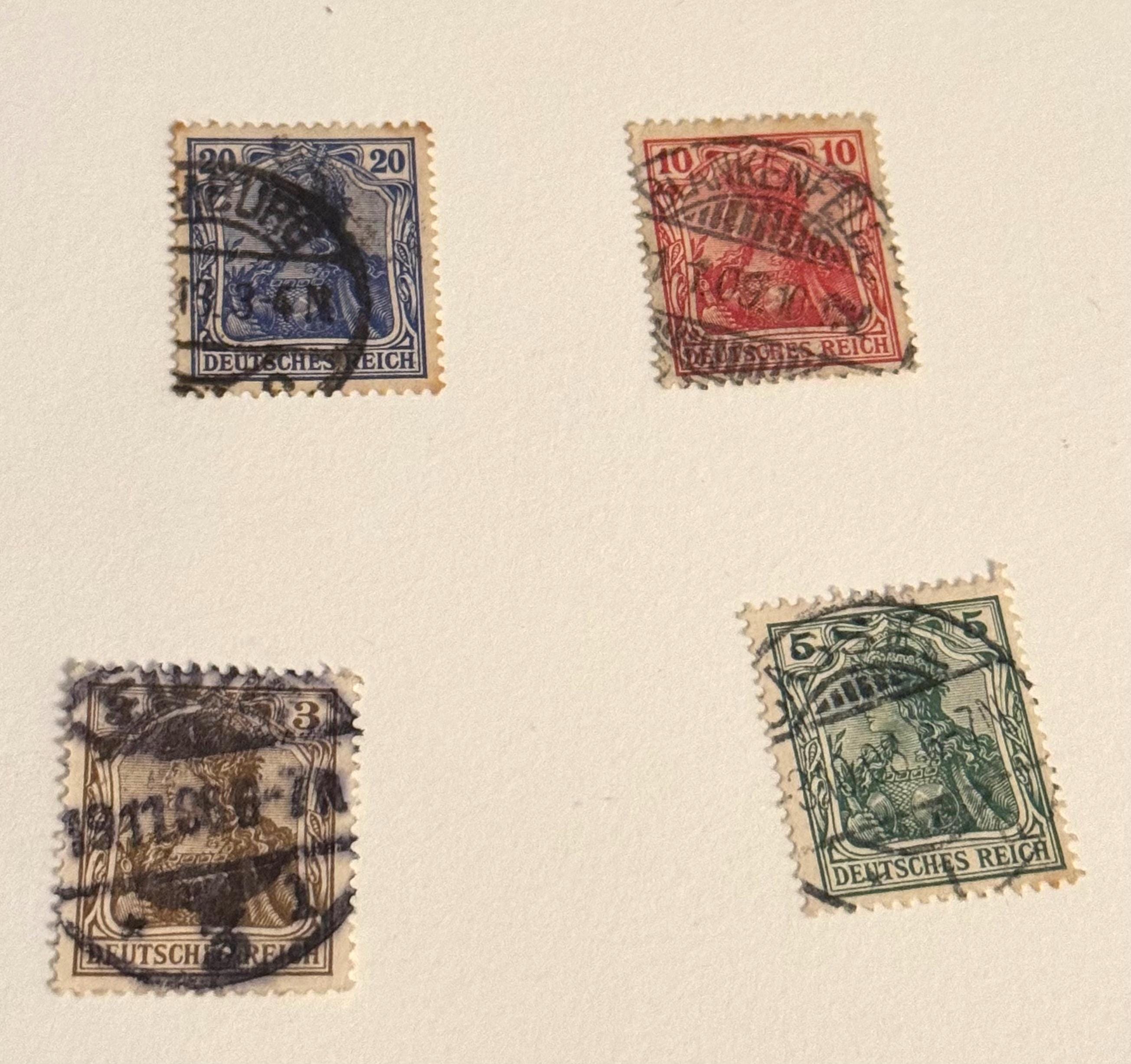 4x Antike Germania Briefmarken Deutsches Reich Dauerserie - gestempelt Briefmarkensammlung Philatelie alt Briefmarkensammler