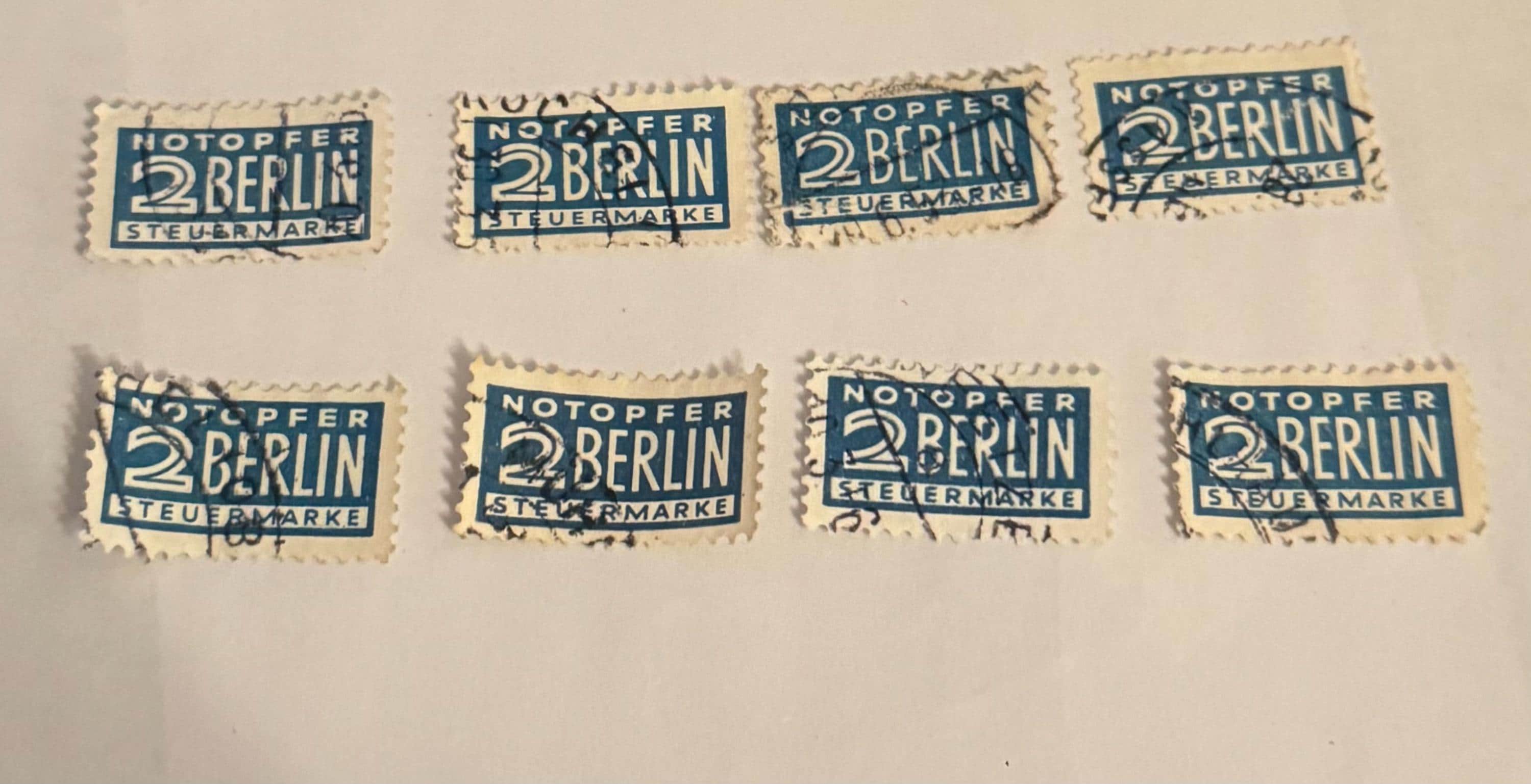 8x Vintage Notopfer Berlin Steuermarken Set Gestempelt Briefmarkensammlung antik Philatelie Postwertzeichen alt Briefmarkensammler Sammler