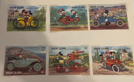 Vintage Disney Briefmarken Set 6x Union Island