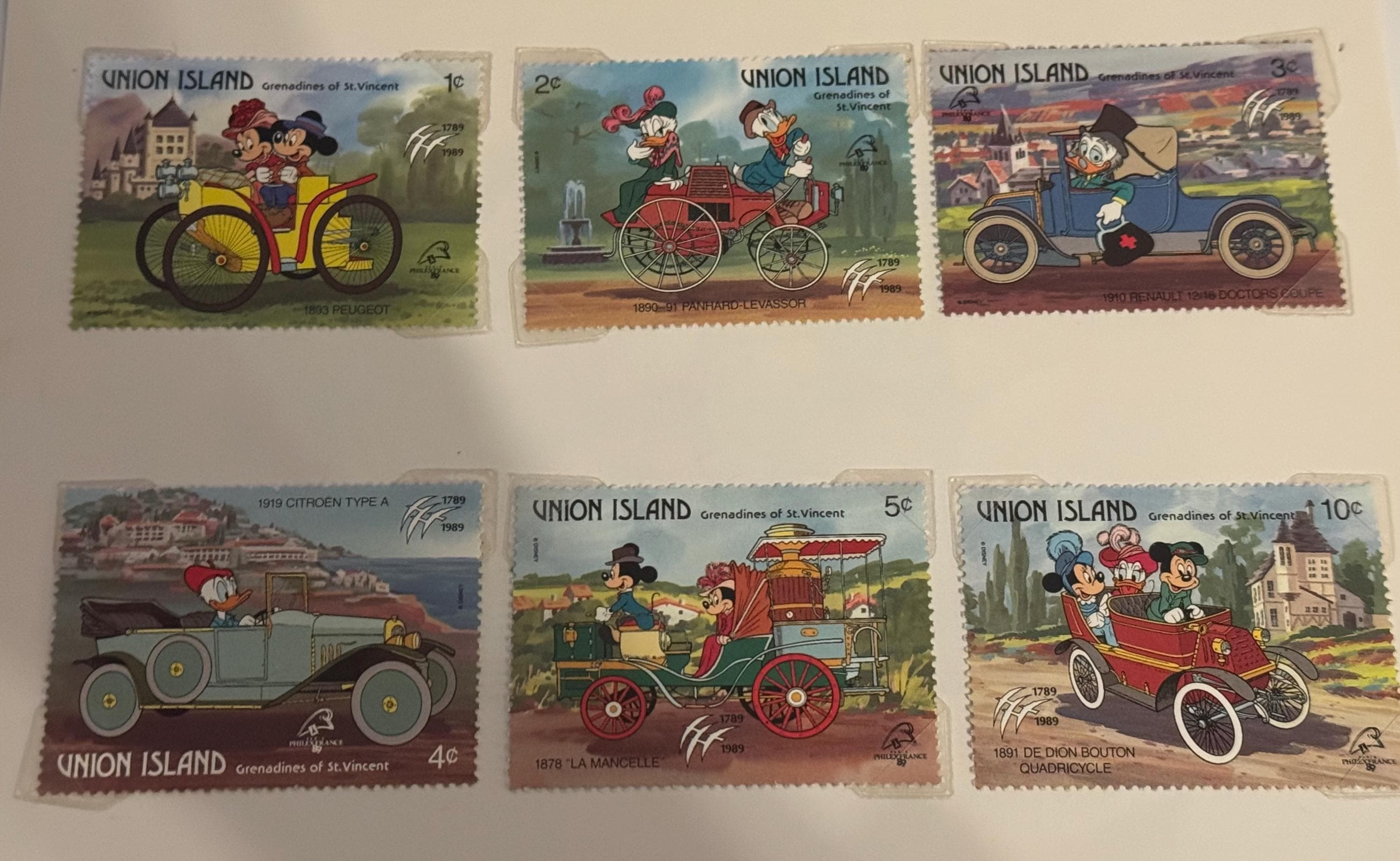 Vintage Disney Briefmarken 6x Union Island Grenadinen - Micky & Donald Oldtimer Motive Briefmarkensammlung Philatelie alt Briefmarkensammler
