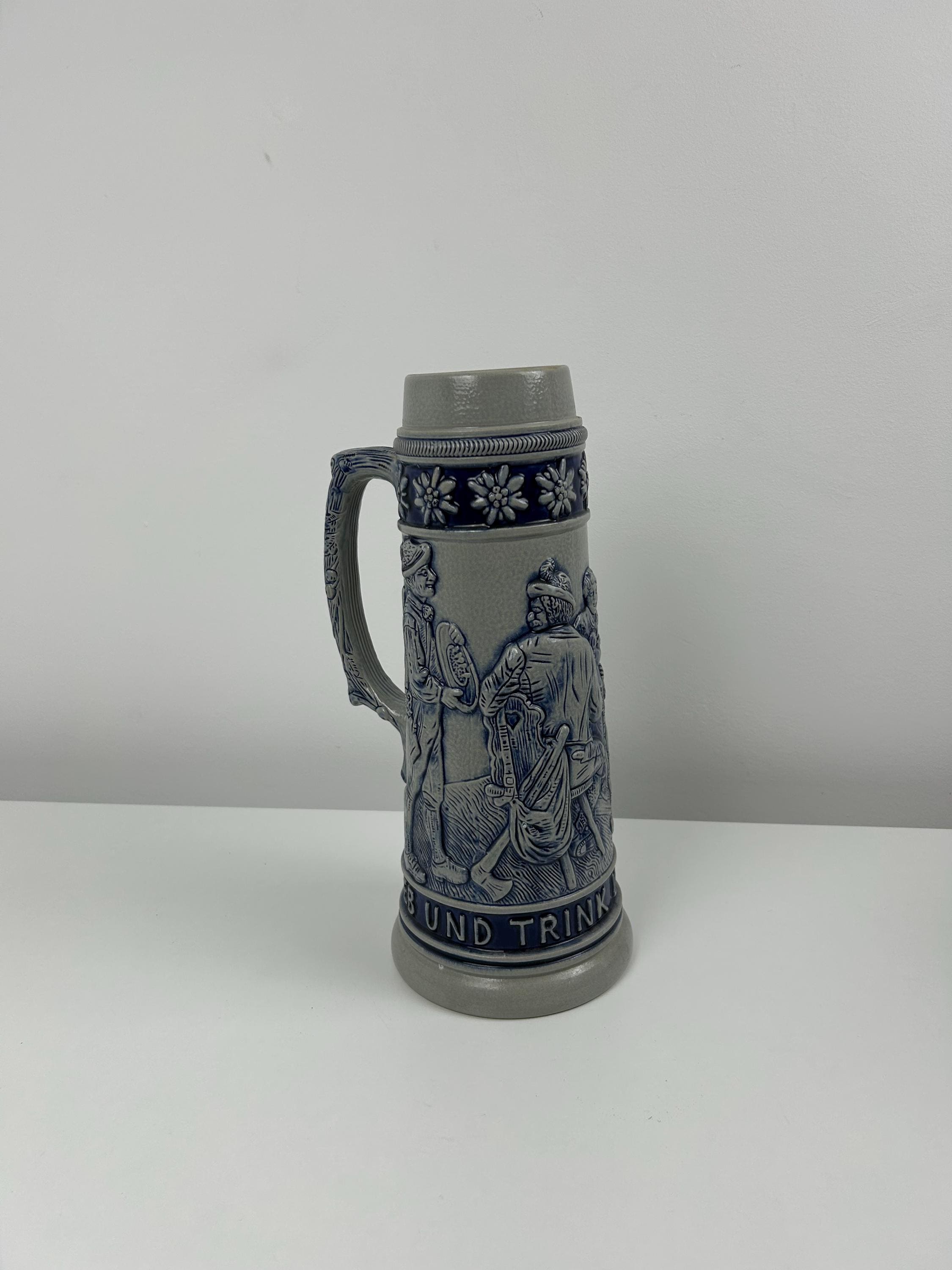 Riesiger Steinzeug vintage Bierkrug Kobaltblau 34cm 13,39in