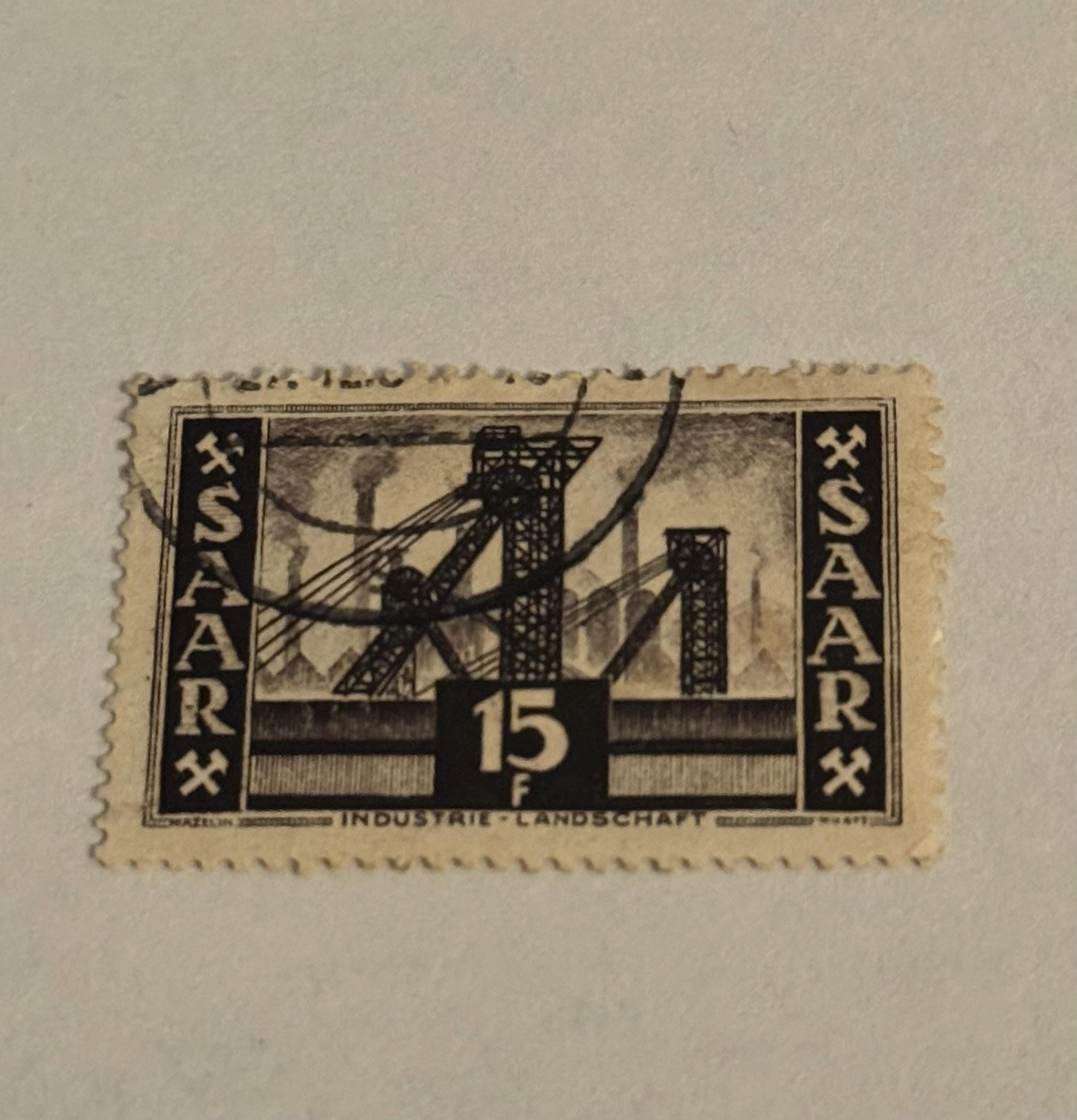Vintage Briefmarke Saarland ca. 1949 Gestempelt Briefmarkensammlung antik Philatelie Postwertzeichen alt Briefmarkensammler Sammler