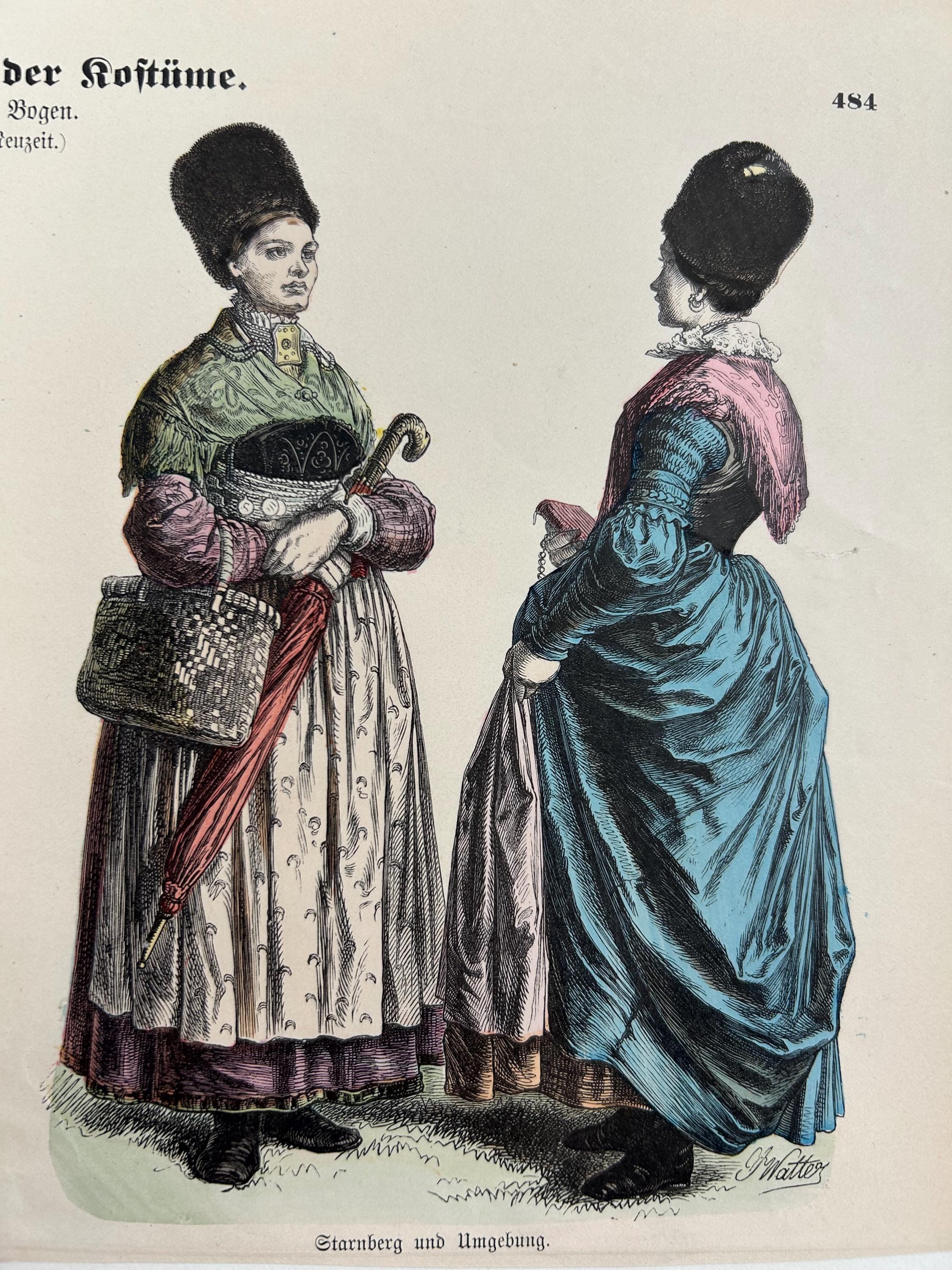 Lithografie Starnberger Trachten traditionell Bild Tracht Bayern Tradition Gemälde Dekoration Einrichtung Wandbild Sammlerstück