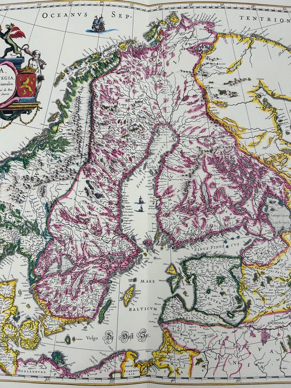 Landkarte Schweden Blaeuw Antik 60x43cm