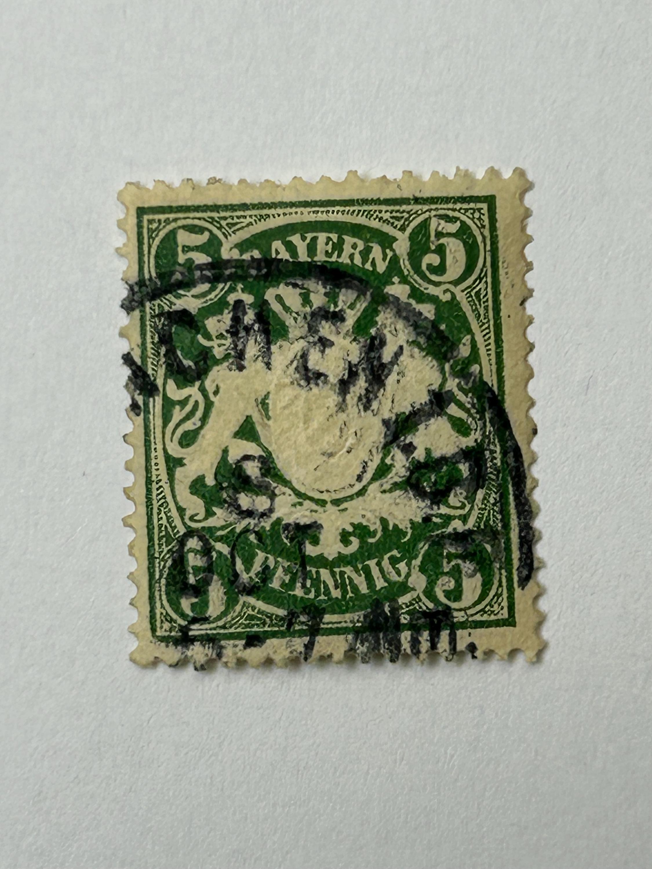 Briefmarke 5 Pfennig Bayern 1876 antik Briefmarken retro Post vintage Postwertzeichen Altdeutschland Bayern Sammler Briefmarkensammlung alt