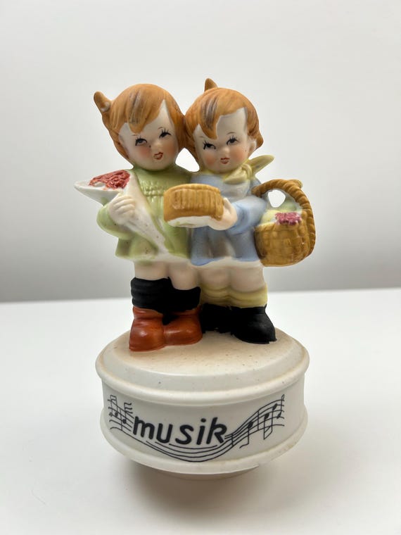 Kinder mit Blumen Spieluhr Vintage