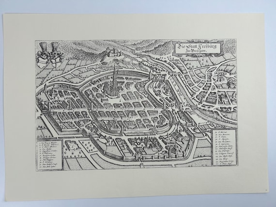 Stadtplan Freiburg Breisgau Antik 43x30cm
