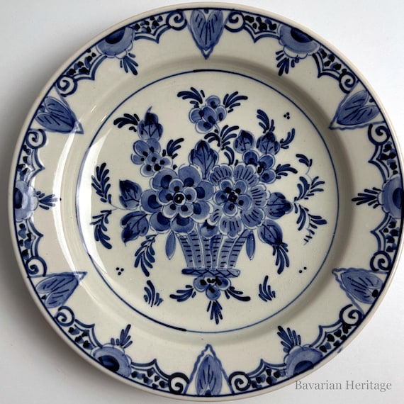 Delft Wandteller Blumenkorb Blau Weiß 21,5 cm Handbemalt