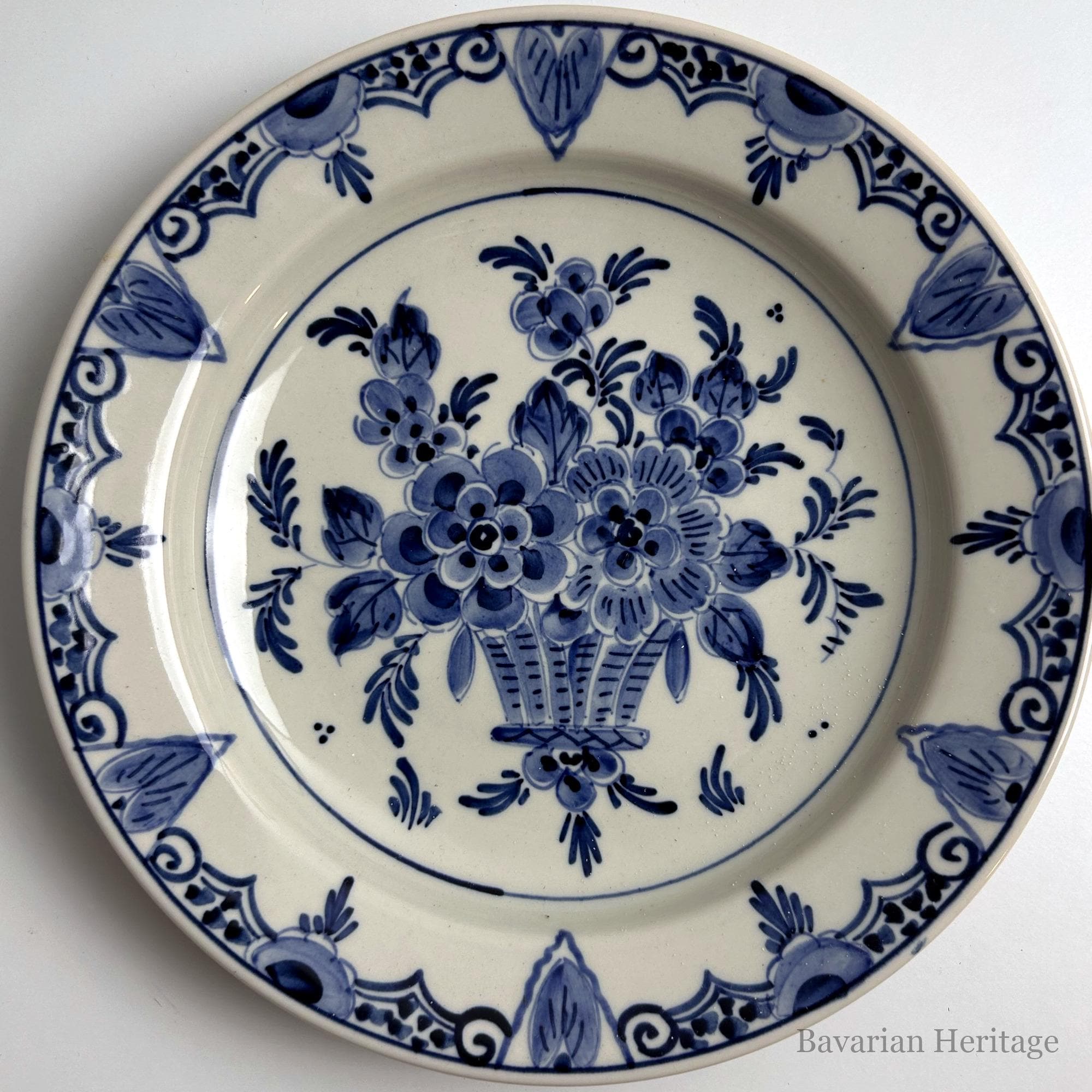 Delft Wandteller Blumenkorb Blau Weiß 21,5 cm Handbemalt