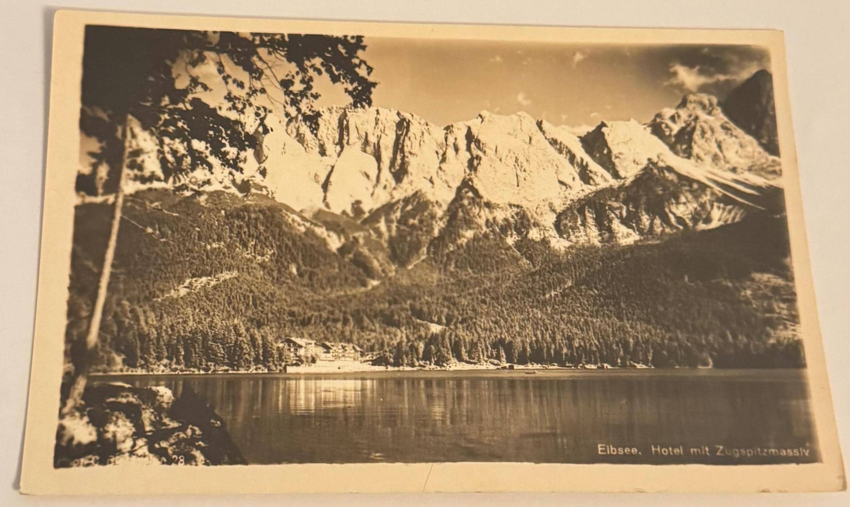 Antike Postkarte Eibsee mit Zugspitzgruppe Künstlerkarte Ansichtskarte retro Postkartensammlung Sammler Ansichtskarten Sammlung