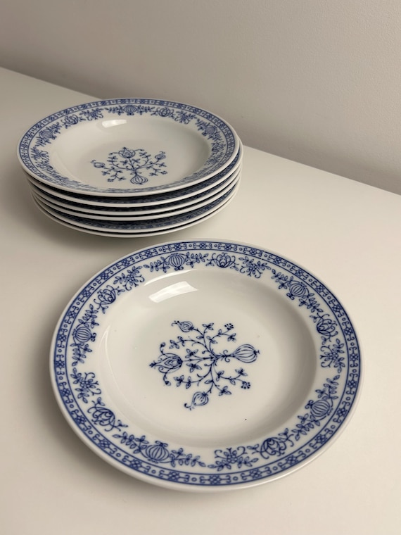 Set 7 Tiefe Teller Kahla DDR Zwiebelmuster 21cm