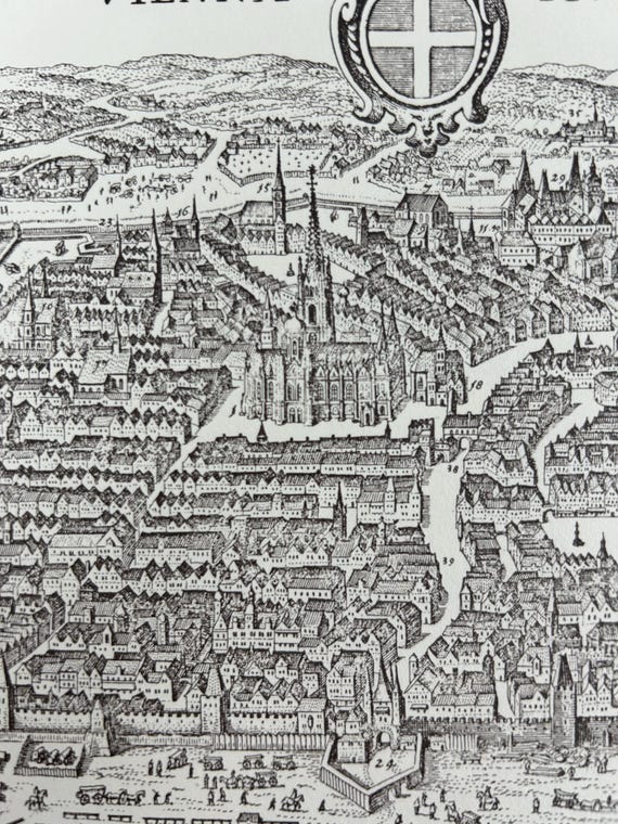Stadtplan Wien Blaeuw Antik 43x30cm