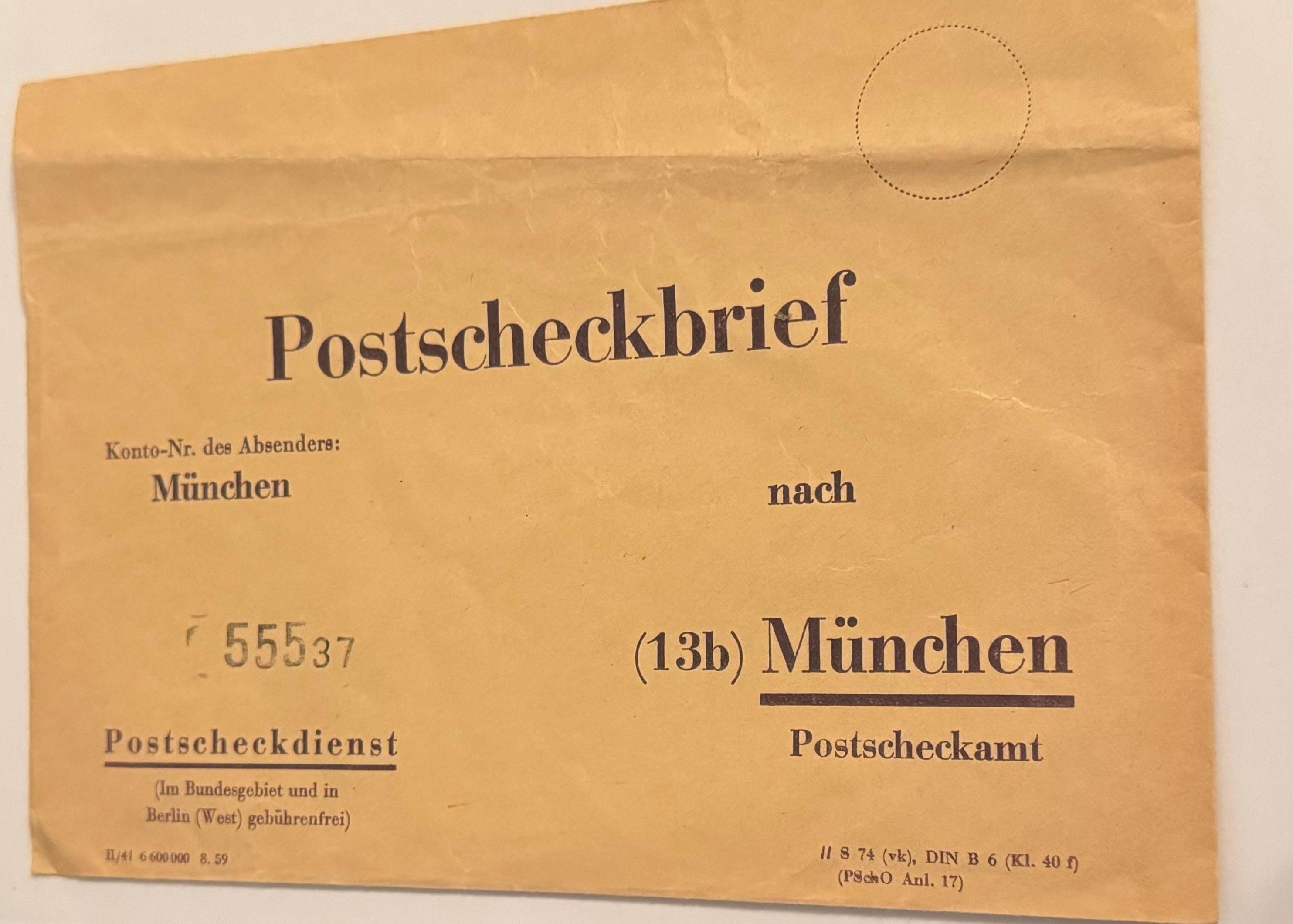 Antiker Postscheckbrief München 1959 Originaler Bankumschlag Deutsche Bundespost Postgeschichte Sammelobjekt Vintage