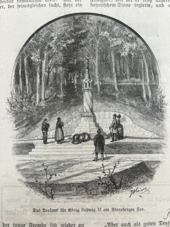 Lithografie Berg Starnberg König Ludwig 1889