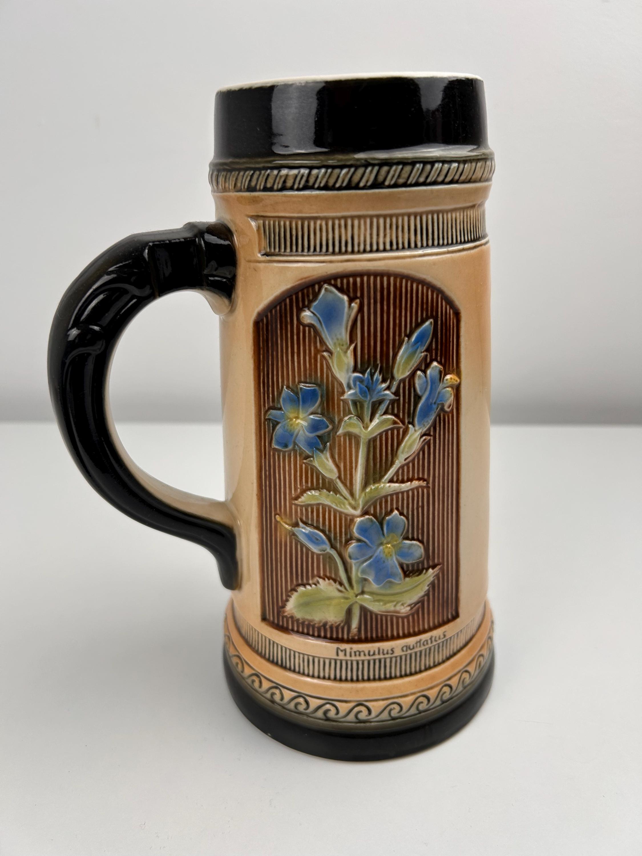 Wundervoller Blumen Bierkrug Blüten retro Bierglas Steingut Steinkrug vintage Tradition Bayern Sammlung Sammlerobjekt