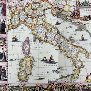 Carte vintage d'Italie, plan de ville, diverses villes d'Italie, 60 x 43 cm