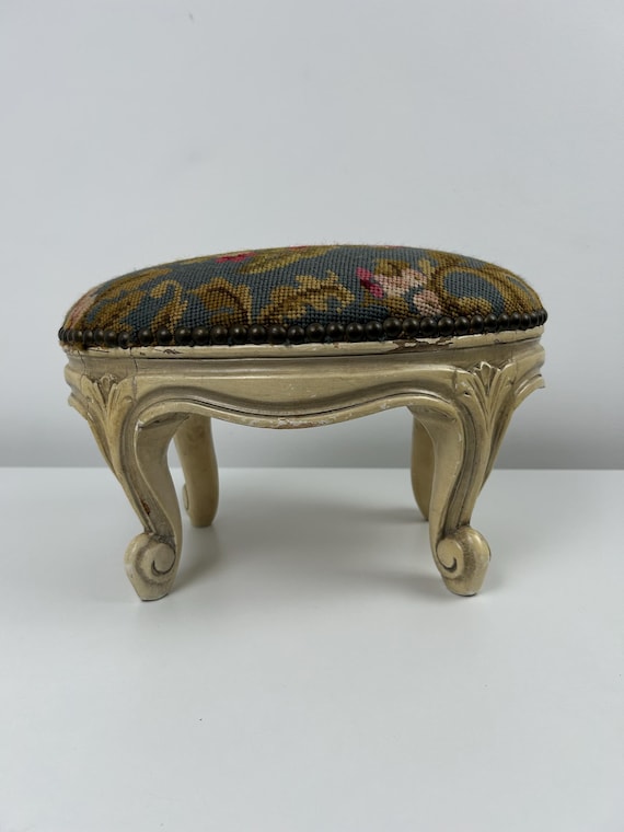 Vintage Hocker weiß Barockstil 35×25×25 cm