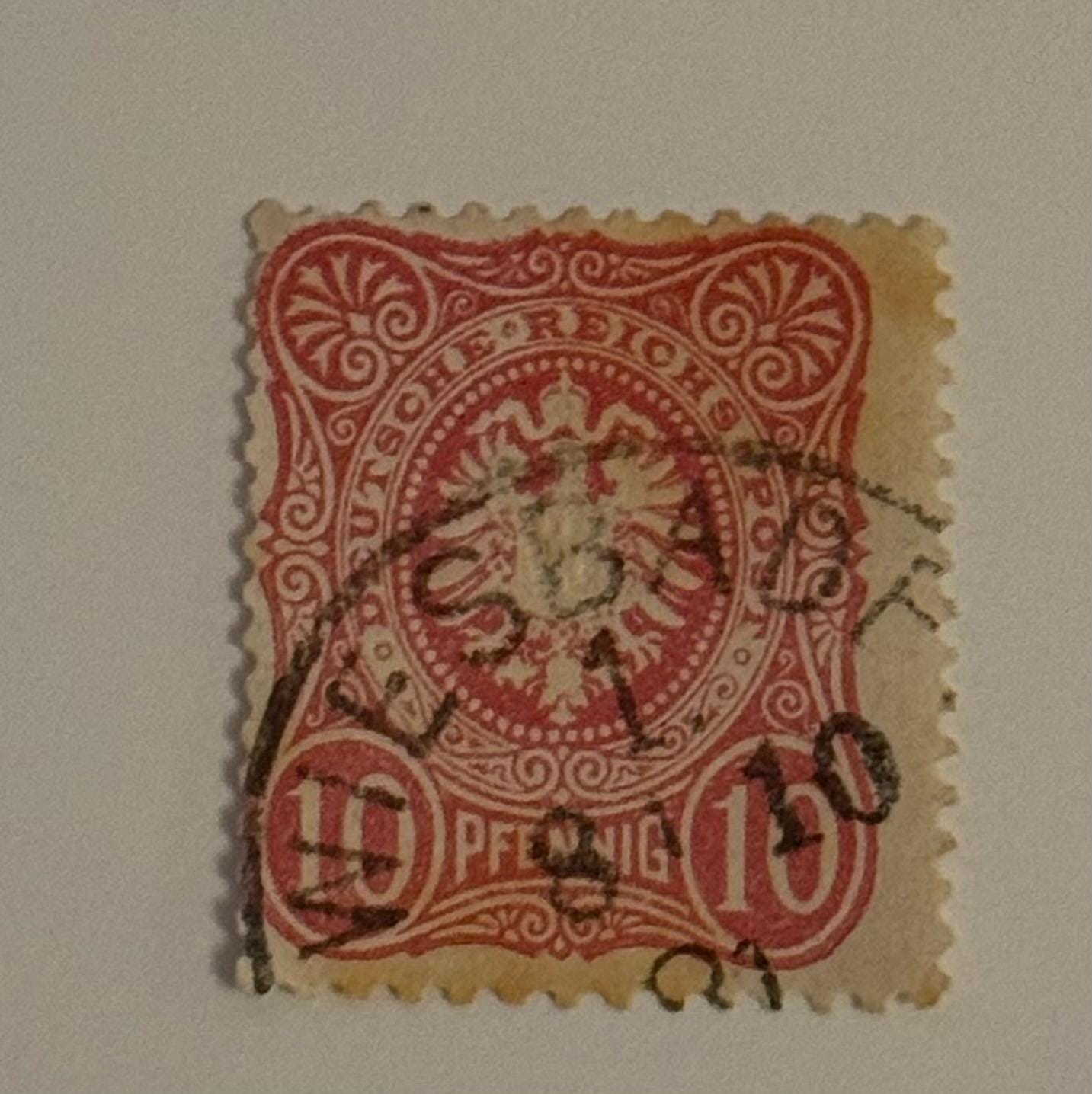 Original Briefmarke 1891 Kaiserreich Briefmarke 10 Pfennig rot WIESBADEN Briefmarke Briefmarkensammlung Philatelie alt Briefmarkensammler