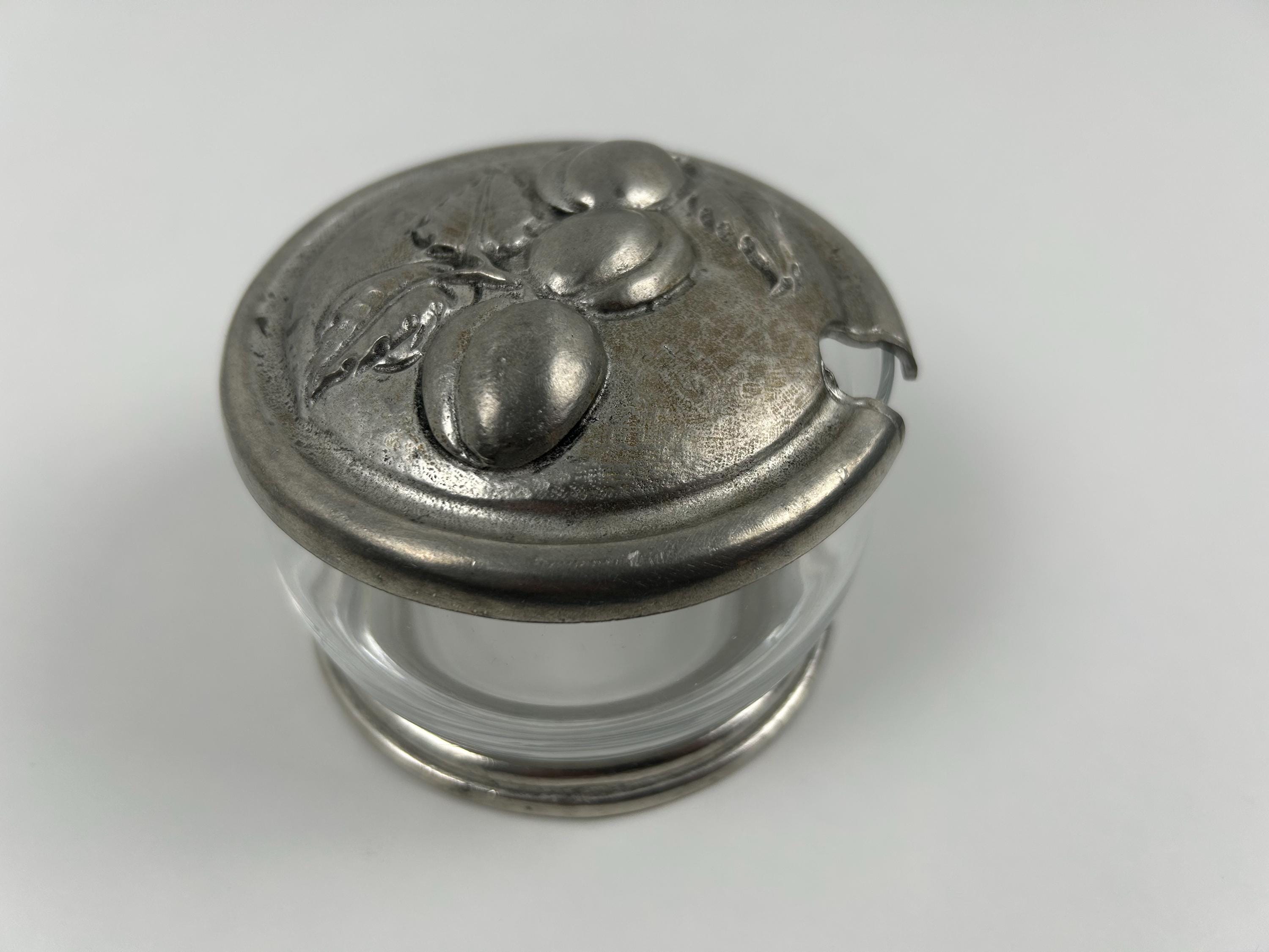 Vintage Zuckerdose Pfirsichmotiv mit Deckel in silber, Durchmesser 9,5 cm ca. 3,7 in