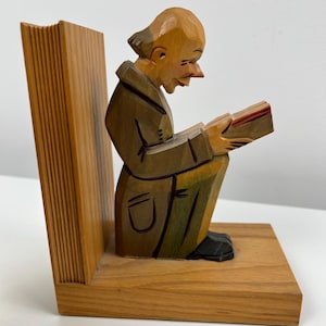 Bookends 2 pieces vintage carved bookend old hand-painted decoration reading furnishings library thrift gift reader