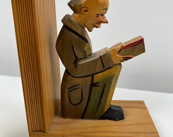 Vintage carved bookends, hand-painted, for decoration, reading, library, thrift, or as a gift for readers.