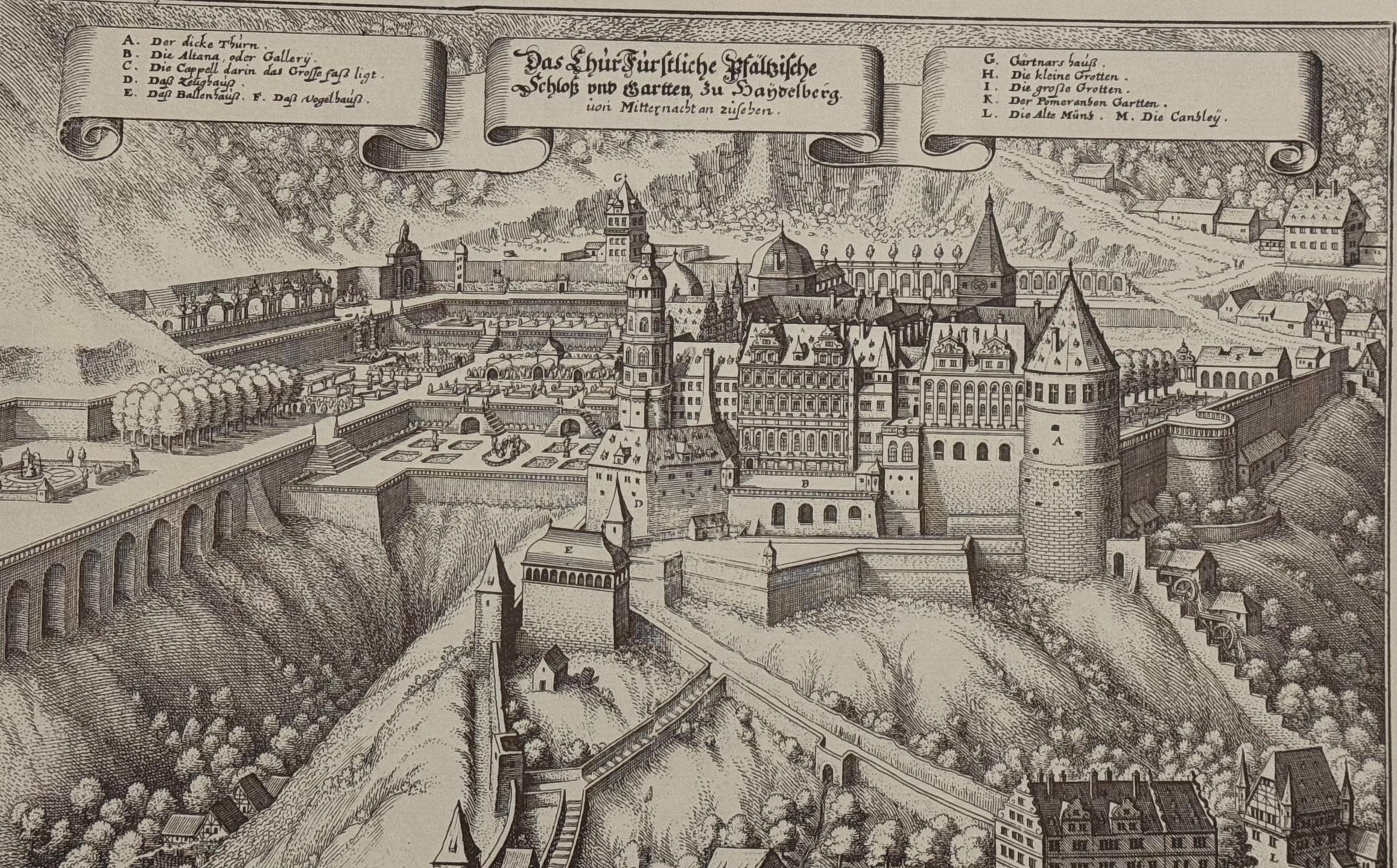 Stadtplan Heidelberger Schloss vintage Kunstdruck | Antike Landkarte Wanddeko Historisches Bild Wohnzimmer Dekoration Landkarte alt