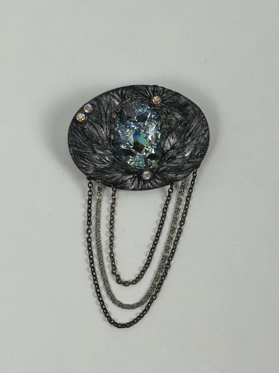 Vintage Graue Metallbrosche 5x4cm