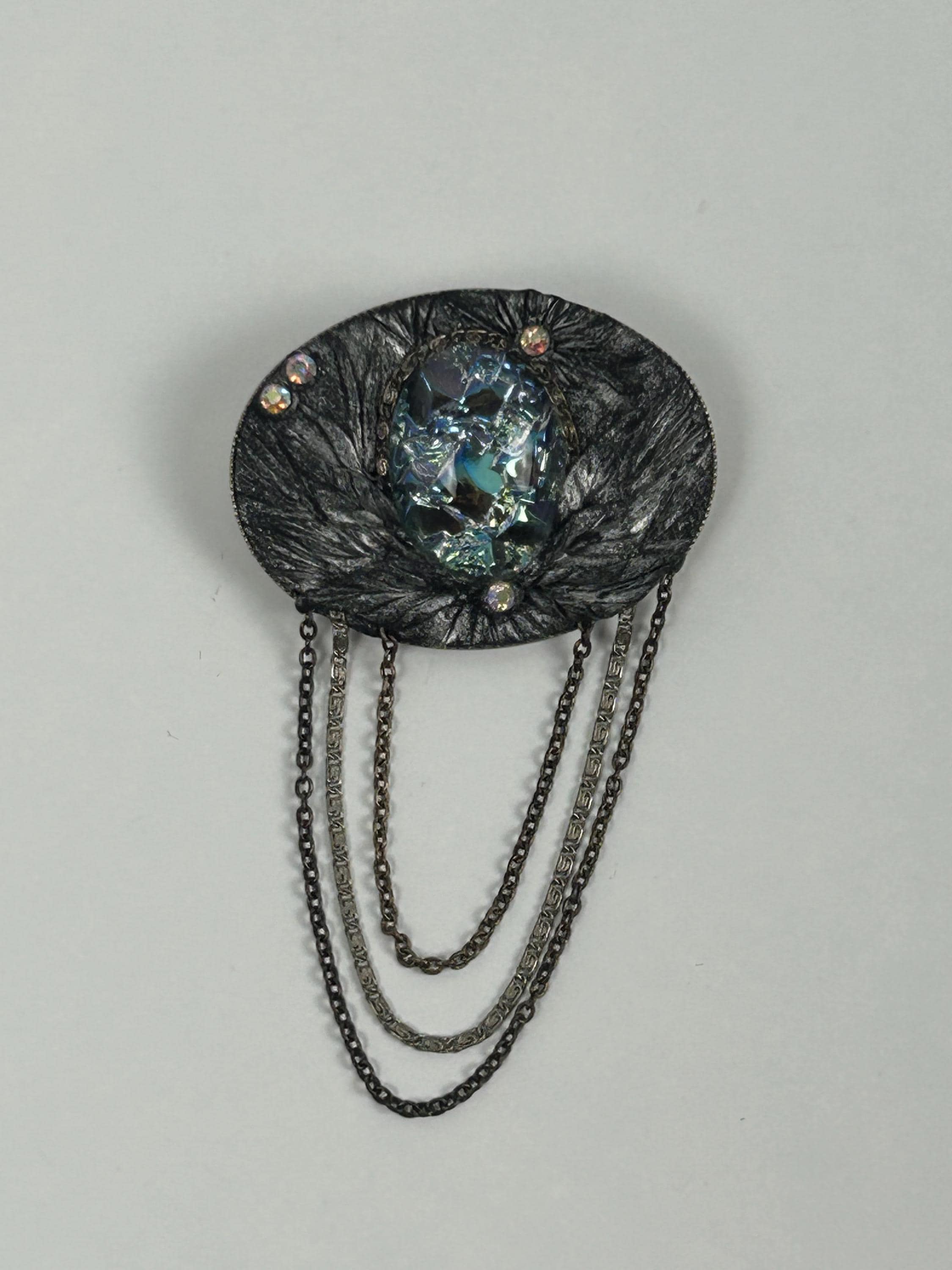 Brosche 5x4cm 2x1.6" grau Damenschmuck retro Vintageschmuck alt Schmuck Broschen vintage Schmucksammlung Broschensammlung