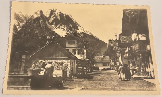 Antike Postkarte Garmisch Frühlingstraße Waxenstein