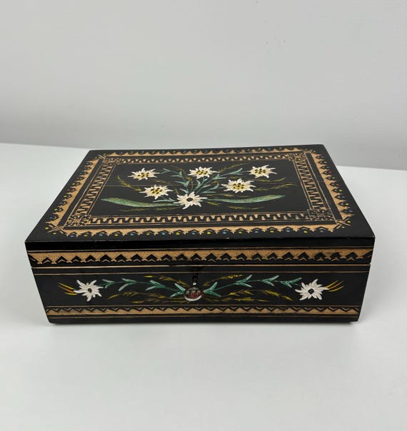 Vintage Schatulle mit Schlüssel Groß Distel Alpen
