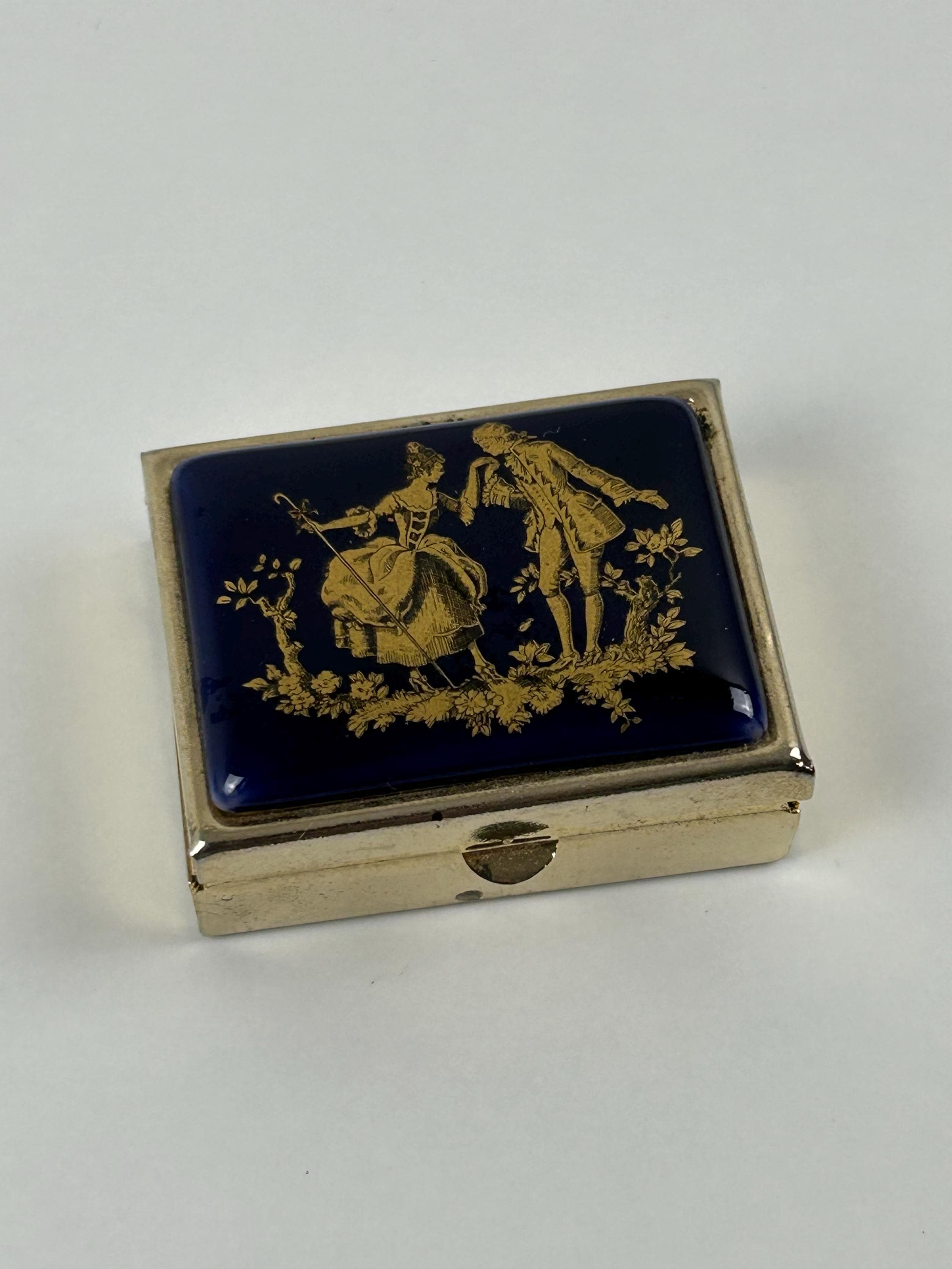 Tablettendose vintage blaugold Schatulle Dekoration gold Einrichtung Barock Tabletten Schachtel Box thrift limoges stil