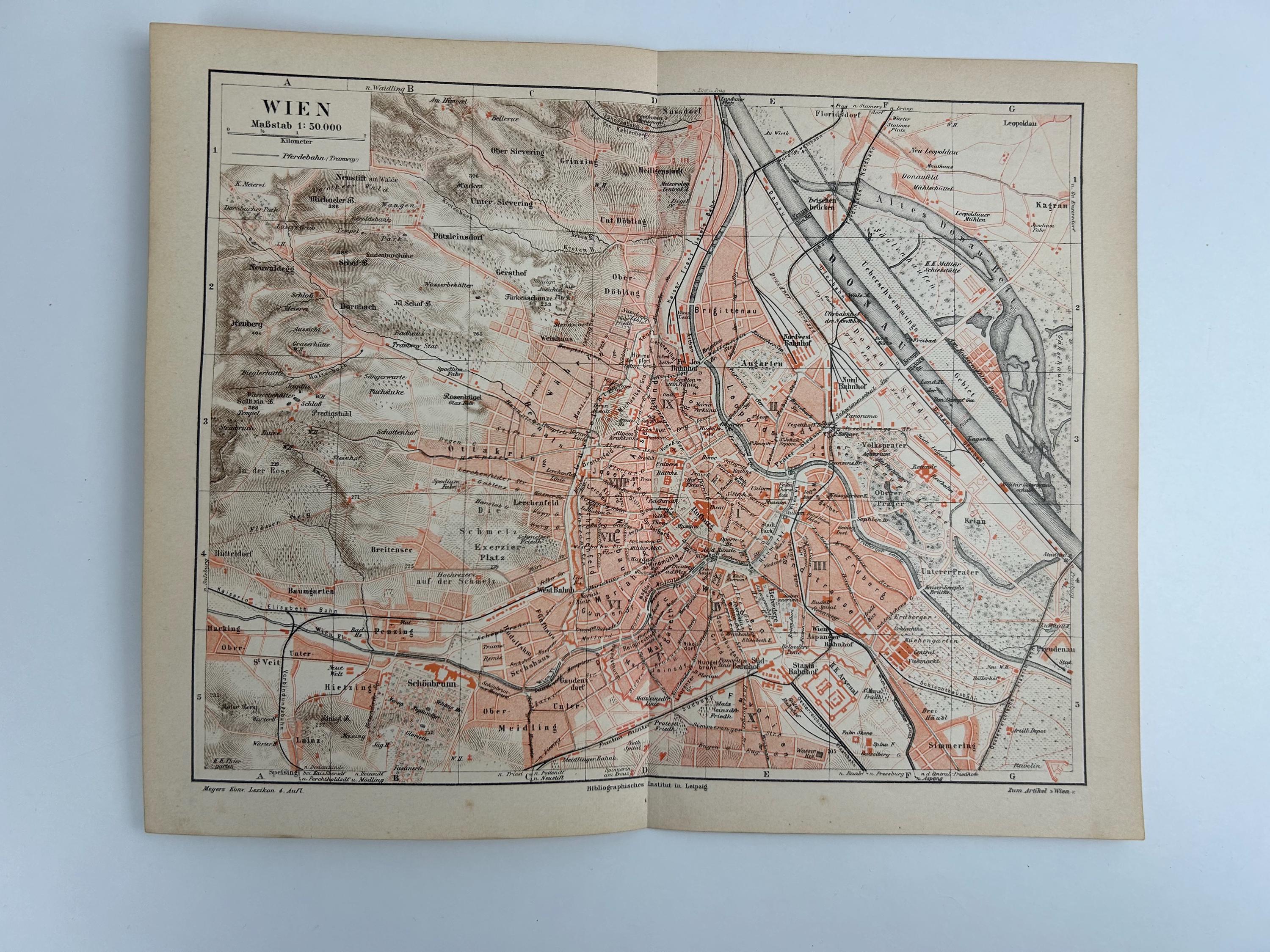 Wien Stadtplan vintage | Antike Landkarte Wanddeko Historisches Bild Wohnzimmer Dekoration Landkarte alt