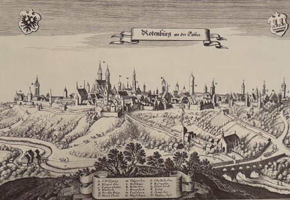 Stadtplan Rothenburg ob der Tauber Antik 43x30cm