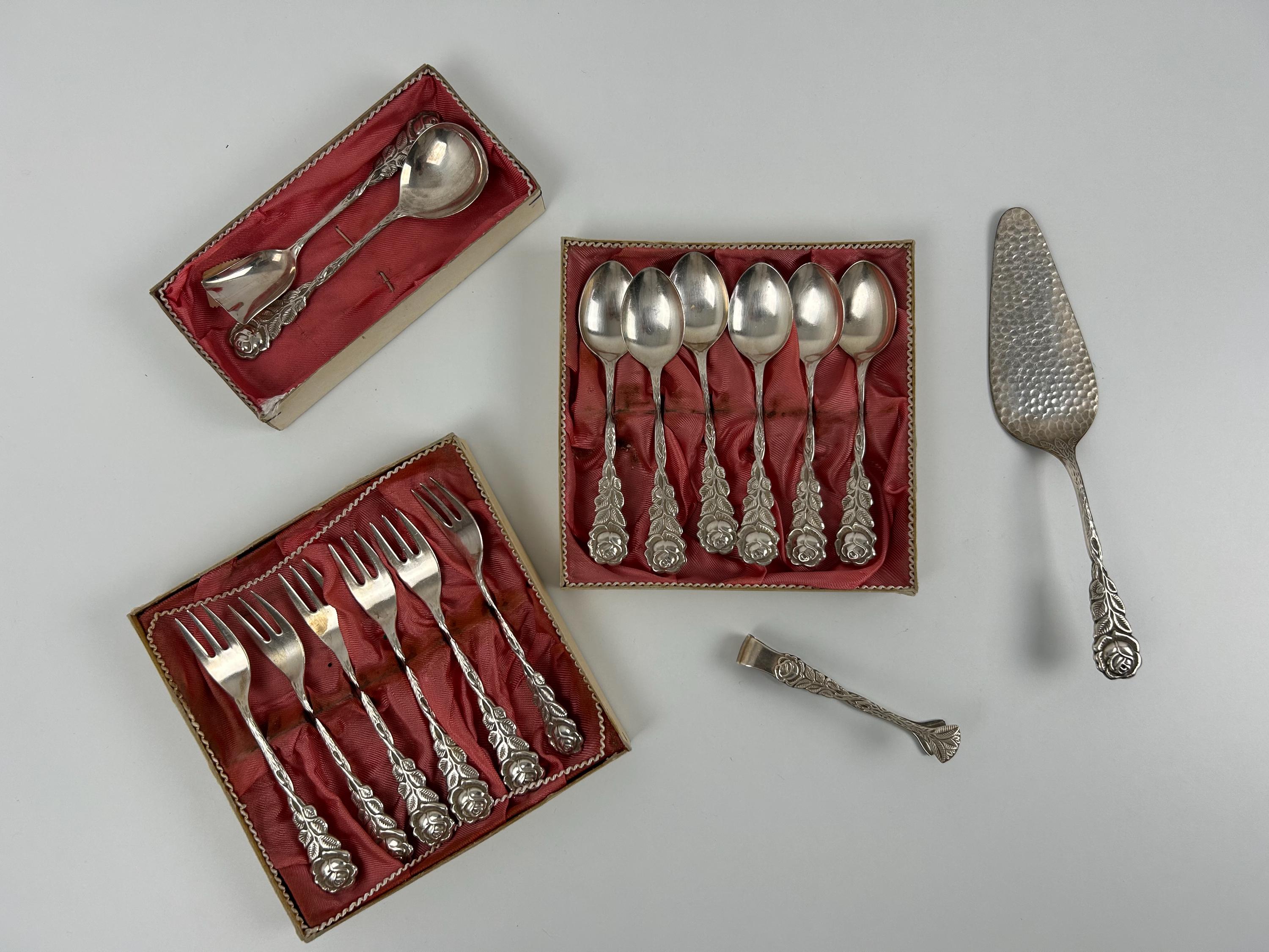 Kuchenbesteckset Hildesheimer Rose silber 100 vintage Kuchengabel Kuchenlöffel Tortenheber vintage 16 Teile