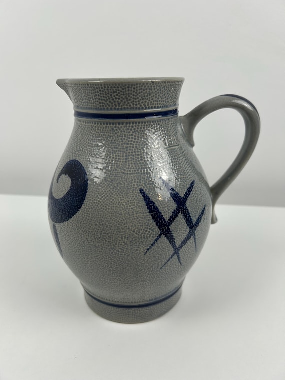 Steingutkanne grau-blau 21cm Kobaltblau Krug